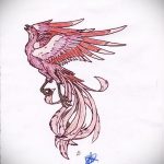 эскиз тату жар птица №348 - классный вариант рисунка, который хорошо можно использовать для доработки и нанесения как татуировка жар птица на ноге