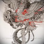 эскиз тату жар птица №312 - интересный вариант рисунка, который успешно можно использовать для преобразования и нанесения как татуировка жар птица на животе