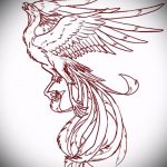 эскиз тату жар птица №481 - эксклюзивный вариант рисунка, который легко можно использовать для доработки и нанесения как татуировка жар птица на бедре
