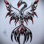 эскиз тату жар птица №64 - крутой вариант рисунка, который легко можно использовать для преобразования и нанесения как татуировка жар птица на боку