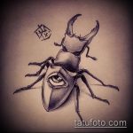 эскиз тату жук №808 - крутой вариант рисунка, который успешно можно использовать для доработки и нанесения как татуировка жук на шее