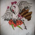 эскиз тату журавль №15 - классный вариант рисунка, который хорошо можно использовать для переработки и нанесения как татуировка журавль на лопатке
