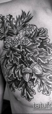 дубовые листья тату №116 — интересный вариант рисунка, который успешно можно использовать для доработки и нанесения как дубовые листья тату на