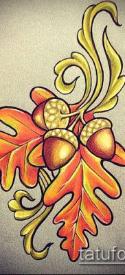 дубовые листья тату №371 — классный вариант рисунка, который успешно можно использовать для доработки и нанесения как листья дуба тату