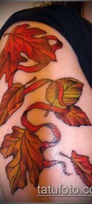 дубовые листья тату №716 — эксклюзивный вариант рисунка, который удачно можно использовать для переделки и нанесения как листья дуба тату