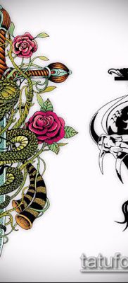 тату меч и змея №95 — интересный вариант рисунка, который удачно можно использовать для переделки и нанесения как тату меч и змея на плече