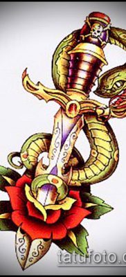 тату меч и змея №495 — интересный вариант рисунка, который хорошо можно использовать для доработки и нанесения как тату меч и змея на плече