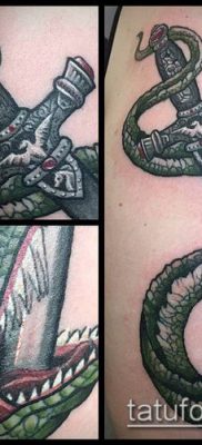тату меч и змея №662 — интересный вариант рисунка, который легко можно использовать для преобразования и нанесения как тату меч и змея на руке