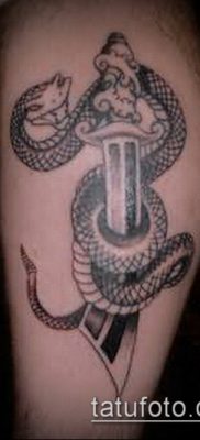 тату меч и змея №108 — интересный вариант рисунка, который успешно можно использовать для доработки и нанесения как тату меч и змея на спине