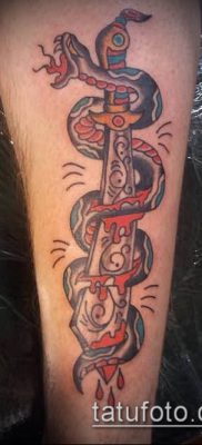 тату меч и змея №11 — классный вариант рисунка, который успешно можно использовать для переделки и нанесения как тату меч и змея на плече