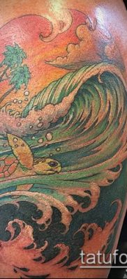 тату океан №196 — прикольный вариант рисунка, который хорошо можно использовать для преобразования и нанесения как тату океан в круге