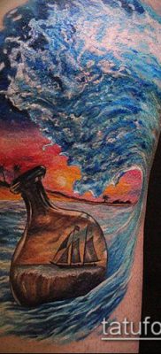 тату океан №198 — эксклюзивный вариант рисунка, который удачно можно использовать для переработки и нанесения как тату океана на руке