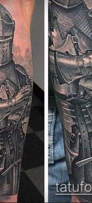 тату рыцарь №691 — прикольный вариант рисунка, который хорошо можно использовать для преобразования и нанесения как тату рыцарь на колене