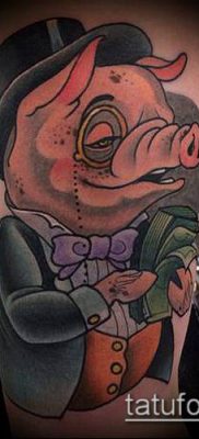 тату свинья №977 — крутой вариант рисунка, который хорошо можно использовать для переделки и нанесения как тату свинья и петух