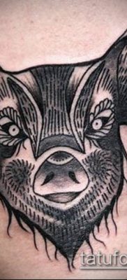 тату свинья №383 — эксклюзивный вариант рисунка, который легко можно использовать для переделки и нанесения как Pig tattoo