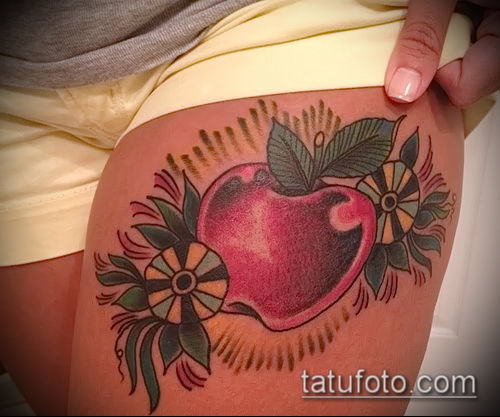 фото тату яблоко (apple tattoo) (значение) - пример рисунка - 045 tatufoto.com