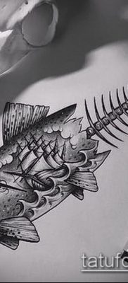 Фото тату скелет рыбы — пример рисунка — 30052017 — пример — 061 Fish skeleton tattoo