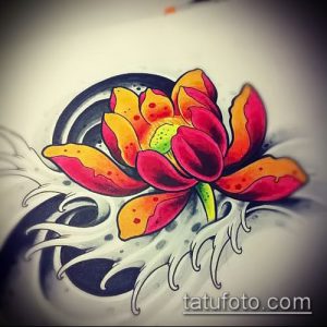 Красочный эскиз татуировки лотоса, окруженного брызгами краски в стиле splash ink. Подходит для тех, кто любит яркие и динамичные тату.