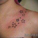 Фото тату звезды на ключице №960 - интересный вариант рисунка, который легко можно использовать для переделки и нанесения как тату звезды на ключицах и коленях