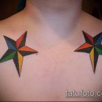Фото тату звезды на ключице №923 - достойный вариант рисунка, который удачно можно использовать для доработки и нанесения как тату звезды на ключицах у девушек