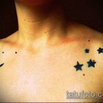 Фото тату звезды на ключице №86 - интересный вариант рисунка, который легко можно использовать для преобразования и нанесения как тату звезды на ключицах у девушек