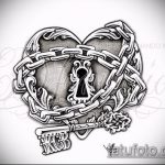 Эскиз для татуировки ключ и замок №385 - интересный вариант рисунка, который удачно можно использовать для переделки и нанесения как тату замок и ключ