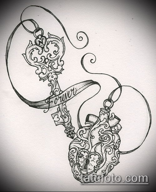Эскиз для татуировки ключ и замок — 07062017 — пример — 044 tattoo key and lock
