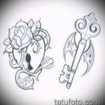 Эскиз для татуировки ключ и замок №325 - достойный вариант рисунка, который хорошо можно использовать для переработки и нанесения как тату ключ и замок для пары