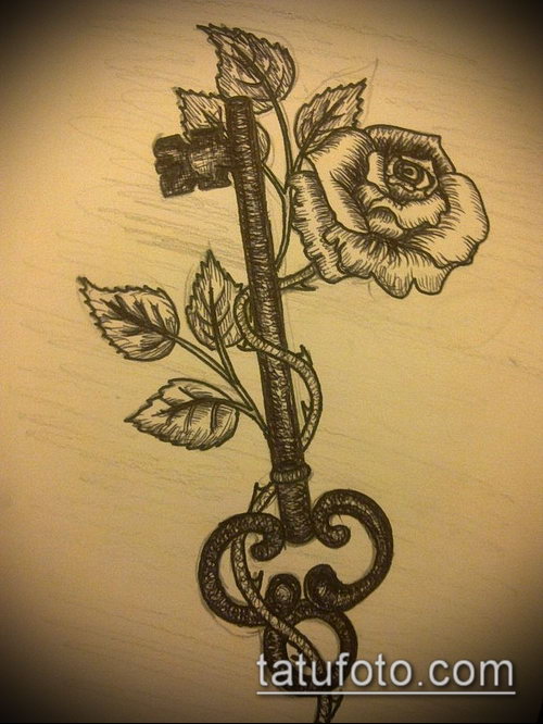 Эскиз для татуировки ключ и замок — 07062017 — пример — 083 tattoo key and lock