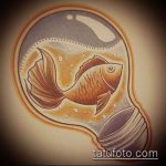 Эскиз тату золотая рыбка №430 - достойный вариант рисунка, который хорошо можно использовать для переделки и нанесения как тату золотая рыбка на ноге