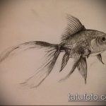 Эскиз тату золотая рыбка №764 - крутой вариант рисунка, который удачно можно использовать для переделки и нанесения как тату золотая рыбка на ноге