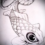 Эскиз тату золотая рыбка №922 - эксклюзивный вариант рисунка, который удачно можно использовать для переделки и нанесения как тату золотая рыбка на руке