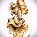 Эскиз тату золотая рыбка №740 - интересный вариант рисунка, который легко можно использовать для переработки и нанесения как тату золотая рыбка на запястье