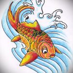 Эскиз тату золотая рыбка №285 - уникальный вариант рисунка, который хорошо можно использовать для преобразования и нанесения как тату золотая рыбка на шее