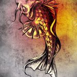 Эскиз тату золотая рыбка №498 - прикольный вариант рисунка, который удачно можно использовать для преобразования и нанесения как тату рыбки для девушек