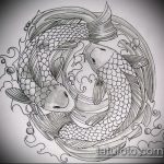 Эскиз тату золотая рыбка №906 - интересный вариант рисунка, который успешно можно использовать для переработки и нанесения как тату золотая рыбка на руке