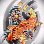 Эскиз тату золотая рыбка №578 - крутой вариант рисунка, который успешно можно использовать для доработки и нанесения как тату золотая рыбка на шее