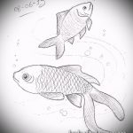 Эскиз тату золотая рыбка №97 - достойный вариант рисунка, который хорошо можно использовать для переделки и нанесения как тату рыбки знак зодиака