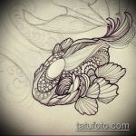Эскиз тату золотая рыбка №488 - достойный вариант рисунка, который хорошо можно использовать для доработки и нанесения как тату рыбки для девушек
