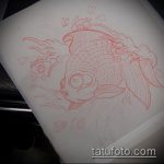 Эскиз тату золотая рыбка №660 - достойный вариант рисунка, который легко можно использовать для доработки и нанесения как тату золотая рыбка на спине