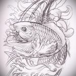 Эскиз тату золотая рыбка №284 - прикольный вариант рисунка, который удачно можно использовать для переделки и нанесения как тату золотая рыбка акварель