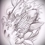 Эскиз тату золотая рыбка №836 - интересный вариант рисунка, который успешно можно использовать для переработки и нанесения как тату золотая рыбка в короне