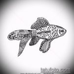 Эскиз тату золотая рыбка №657 - крутой вариант рисунка, который хорошо можно использовать для доработки и нанесения как тату золотая рыбка на спине