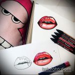 тату губы №882 - крутой вариант рисунка, который удачно можно использовать для доработки и нанесения как тату губы девушки