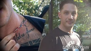 Фотография татуировки надписи "Padre Fiero" на шее мужчины, выполненной в черном цвете с элементами декоративного шрифта и небольшим фоновым рисунком.