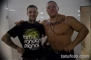 Фотография двух мужчин с татуировками, сделанными в тату-салоне. Подходит для поиска идей для тату и выбора мастера.