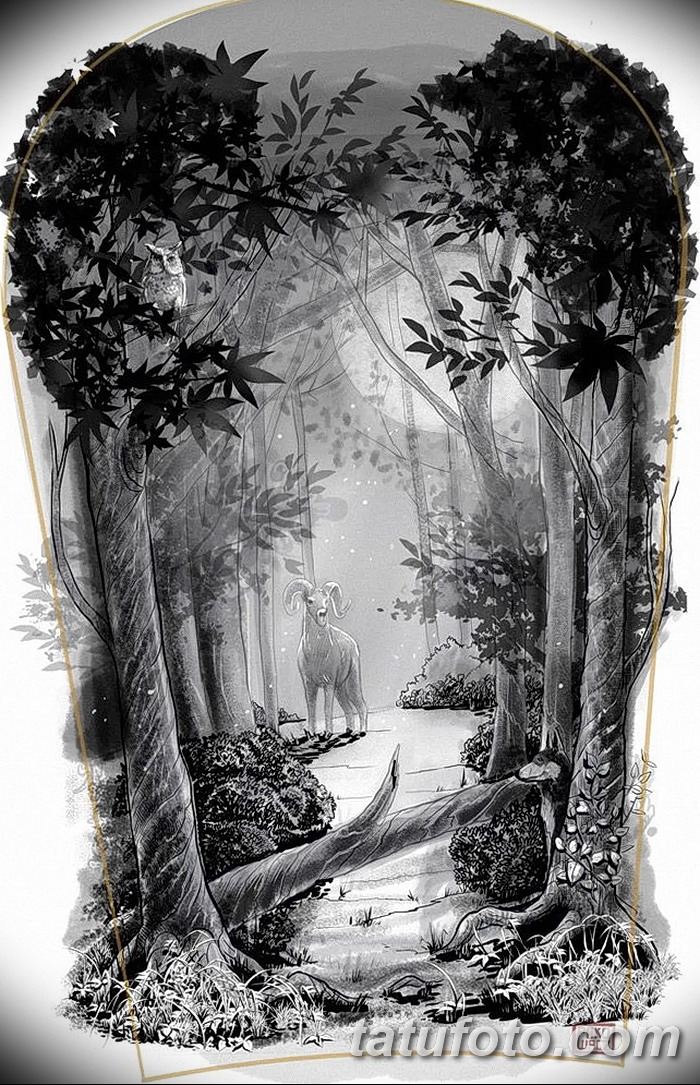фото Эскизы тату лес от 29.09.2017 №027 - Sketches of a forest tattoo