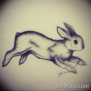 Фото эскиза татуировки зайца, выполненного в технике pointillism (пуантилизм), с использованием точек для создания изображения.