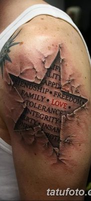 фото тату звезды на плечах от 19.09.2017 №053 — tattoo of a star on the shoul — tatufoto.com