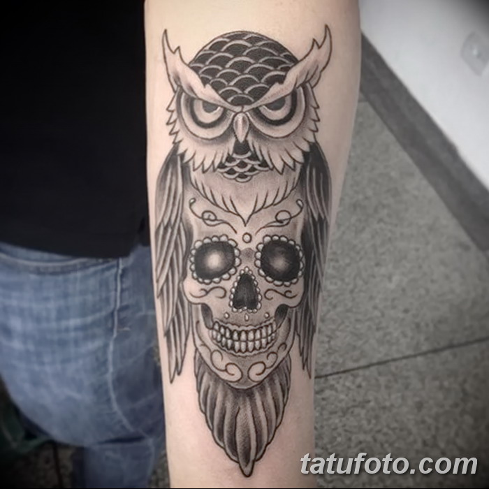 фото тату сова с черепом от 23.10.2017 № 098 - tattoo owl with a skull - ta...